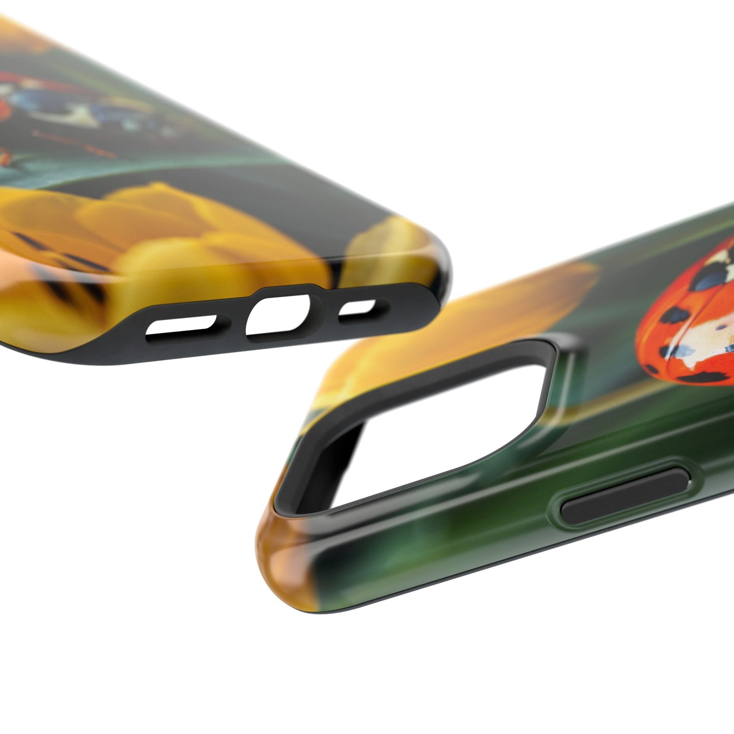 MagSafe iPhone Case: Vibrant Ladybug Amidst a Lush Yellow Flower Garden