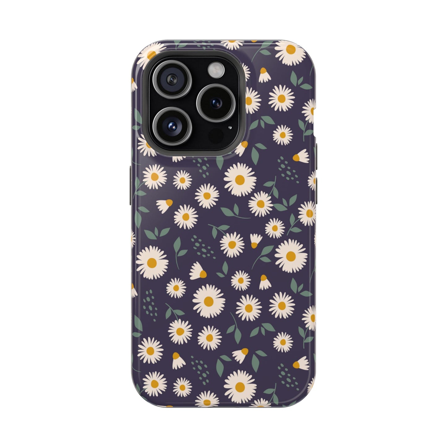 Midnight Daisy MagSafe iPhone Case – Dark Navy Floral Design, Slim and Protective