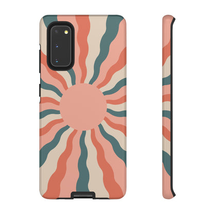 Retro Sunburst Samsung Galaxy Case – Bold 70s-Inspired Waves in Coral, Teal, and Cream