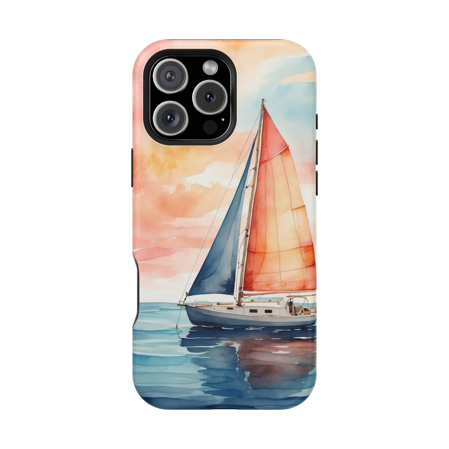 Sunset Sail MagSafe iPhone Case – Watercolor Sailboat and Sky Design