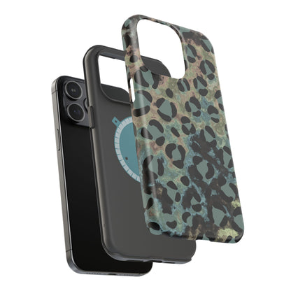 Moody Watercolor Leopard Print Tough MagSafe iPhone Case – Earthy Abstract Pattern with Dual-Layer Protection