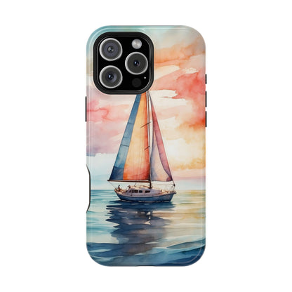 Sailboat Sunset MagSafe iPhone Case – Vibrant Watercolor Design