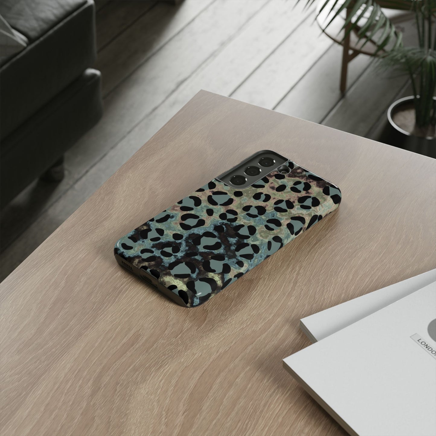 Moody Watercolor Leopard Print Tough Samsung Galaxy Case – Earthy Abstract Pattern with Dual-Layer Protection