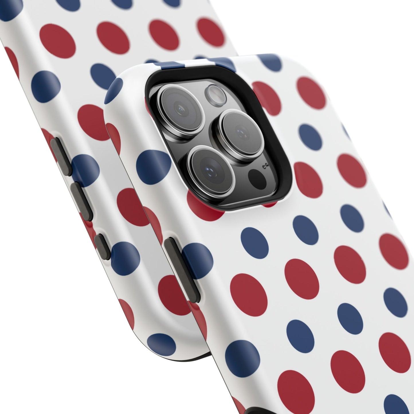 Patriotic Navy, White, and Red Polka Dot MagSafe iPhone Case