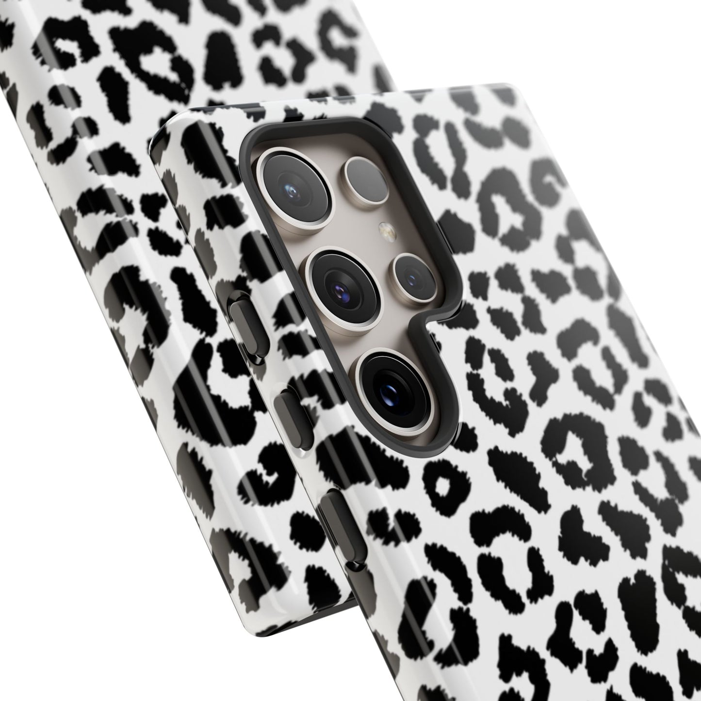 Monochrome Leopard Print Tough Samsung Galaxy Case – Classic Black and White Design with Dual-Layer Protection