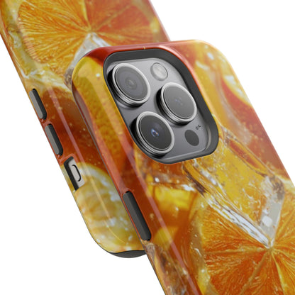 Citrus Orange Splash MagSafe iPhone Case – Dual-Layer Tough Protection, Vibrant Summer Design