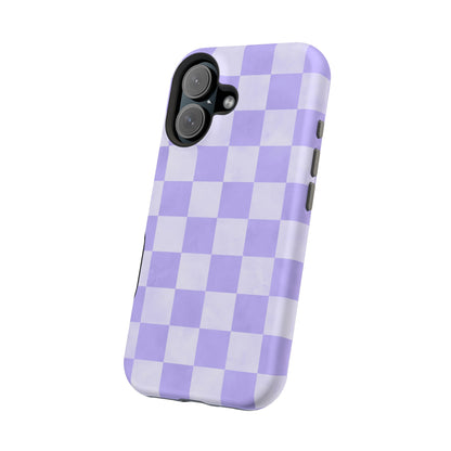 Lavender Checkerboard MagSafe iPhone Case – Shockproof, Smooth Matte Finish, Dual-Layer Design