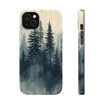 Misty Pine Forest Magsafe iPhone Case - Nature-Inspired Wood Design Protective Cover