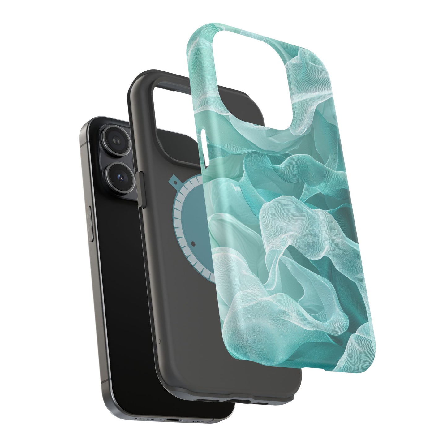 Elegant Flowing Teal Fabric MagSafe iPhone Case – Soft Waves Design