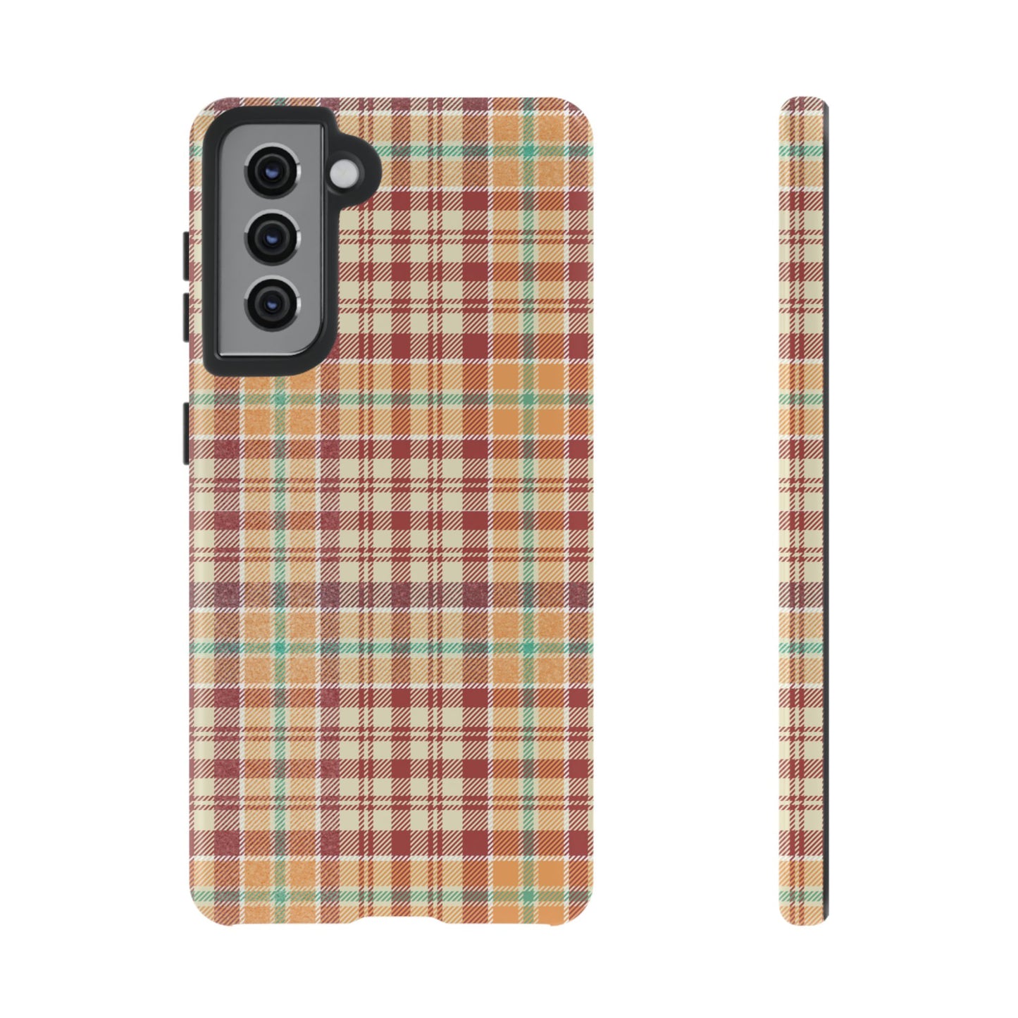 Retro Chic Plaid Samsung Galaxy Case in Red, Orange, Green & Cream – Timeless Vintage Design