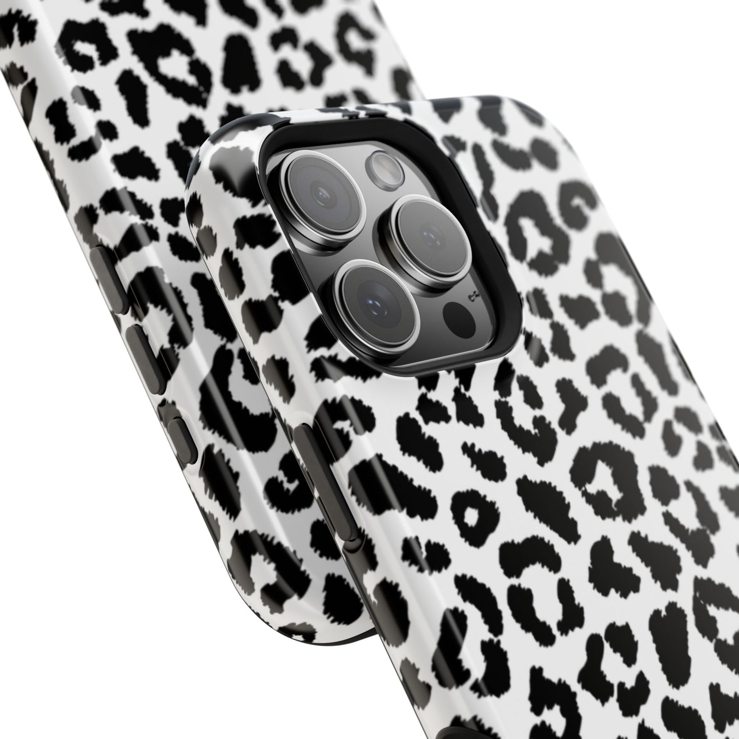 Monochrome Leopard Print Tough MagSafe iPhone Case – Classic Black and White Design with Dual-Layer Protection