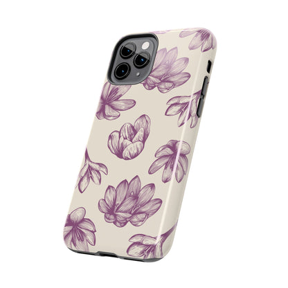 Vintage Botanical Floral Tough iPhone Case – Hand - Drawn Purple Flowers, Shockproof Design - BOGO Cases