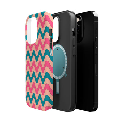 Retro Waves Pattern MagSafe iPhone Case – Shockproof Design with Dual-Layer Protection