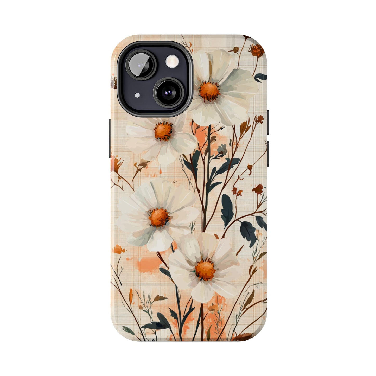 Pastel Orange Floral iPhone Case - Elegant Plaid Protective Cover