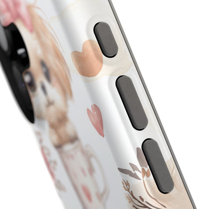 Cute Puppies in Heart MagSafe iPhone Case – Adorable Dog & Floral Design, Shockproof & Slim