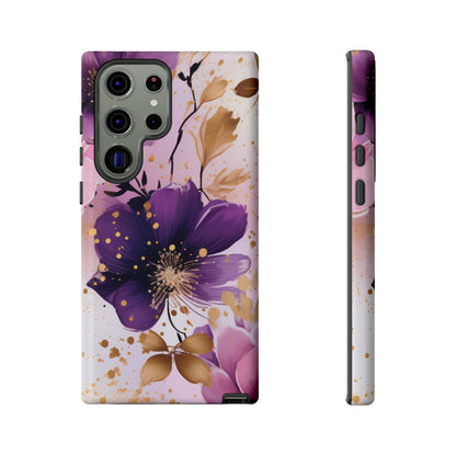 Elegant Purple & Gold Floral Samsung Galaxy Case - Luxe Flower Design