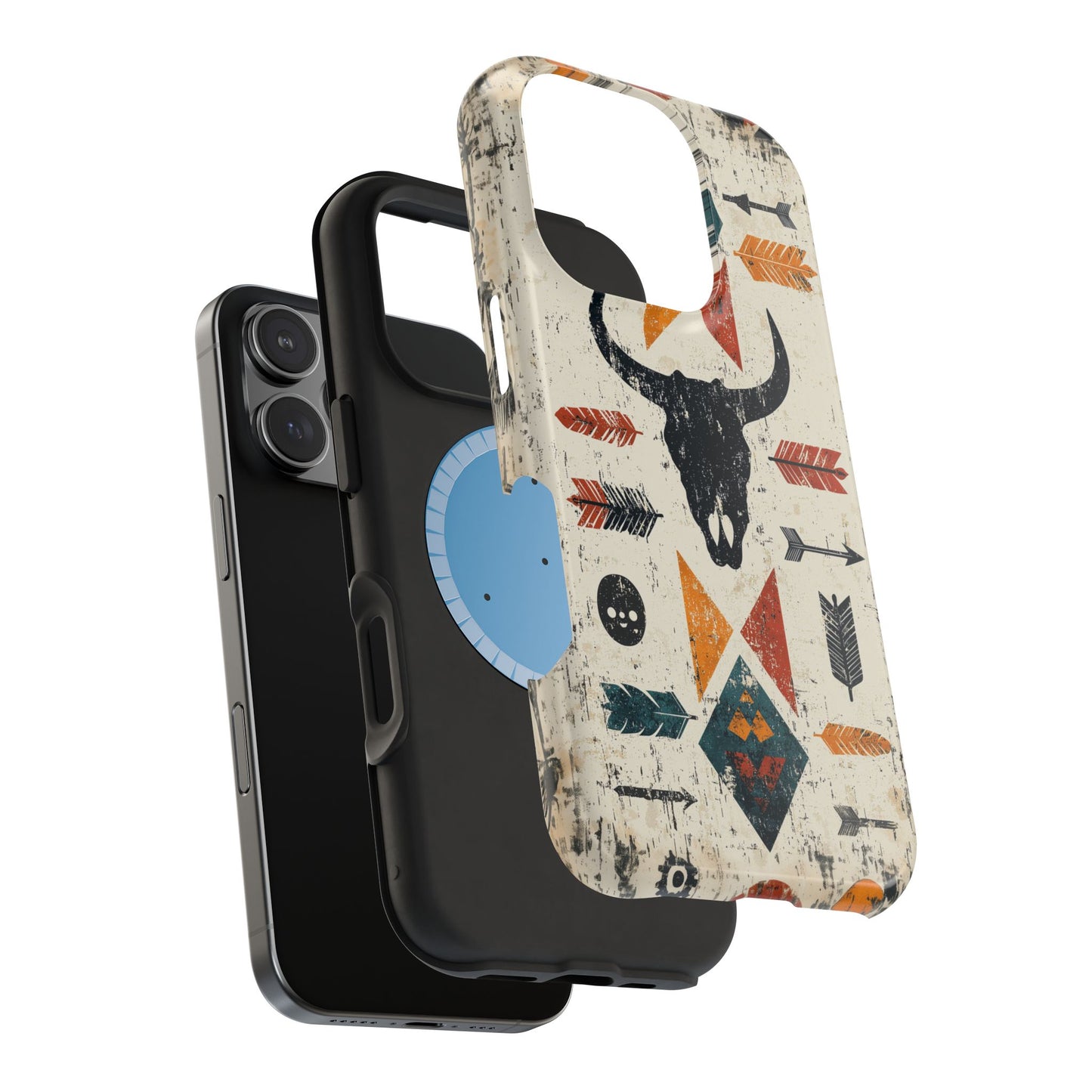 Tribal Bull Skull & Arrows Tough MagSafe iPhone Case – Rustic Western Design, Dual-Layer Protection