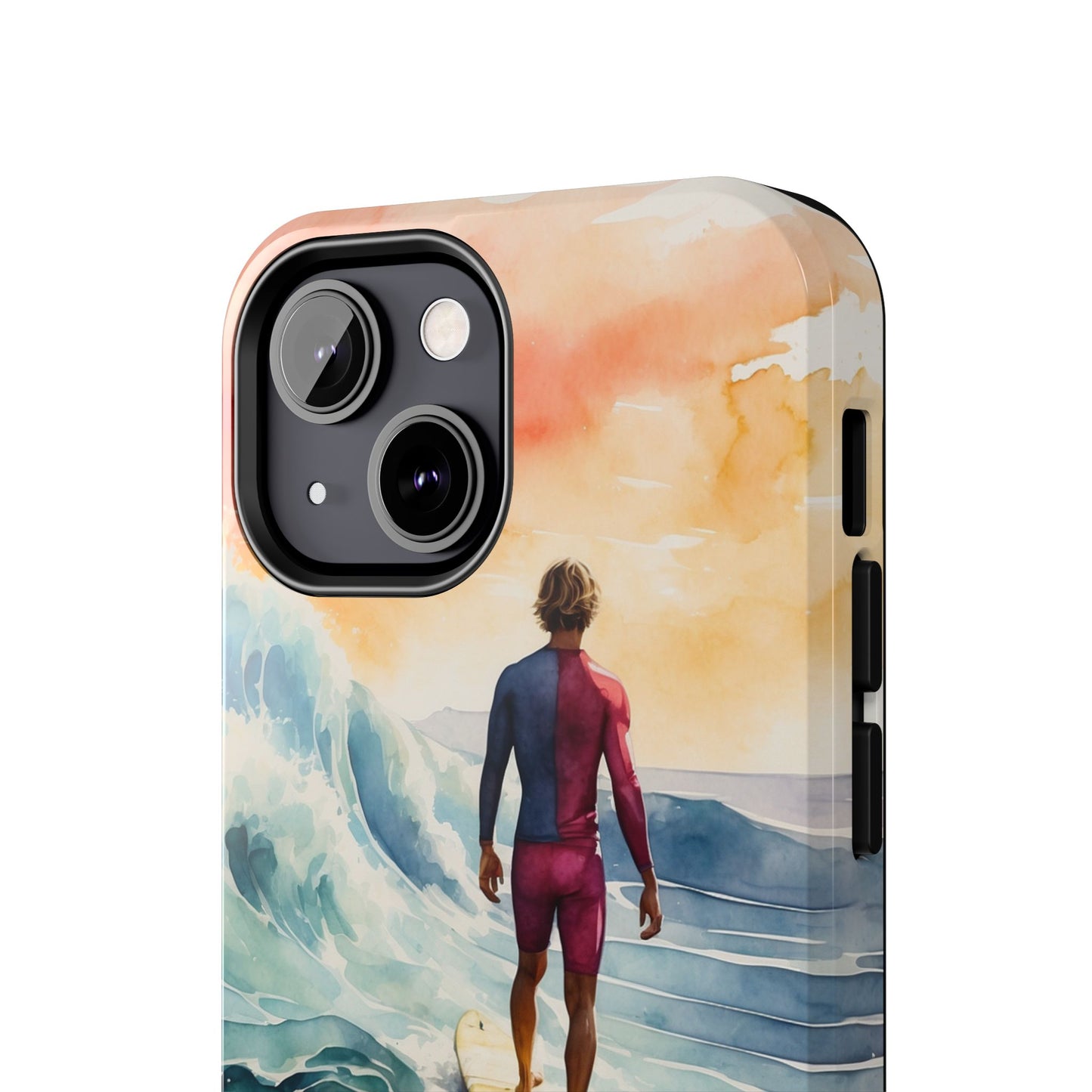 Surfer’s Sunset Wave iPhone Case – Vibrant Watercolor Design