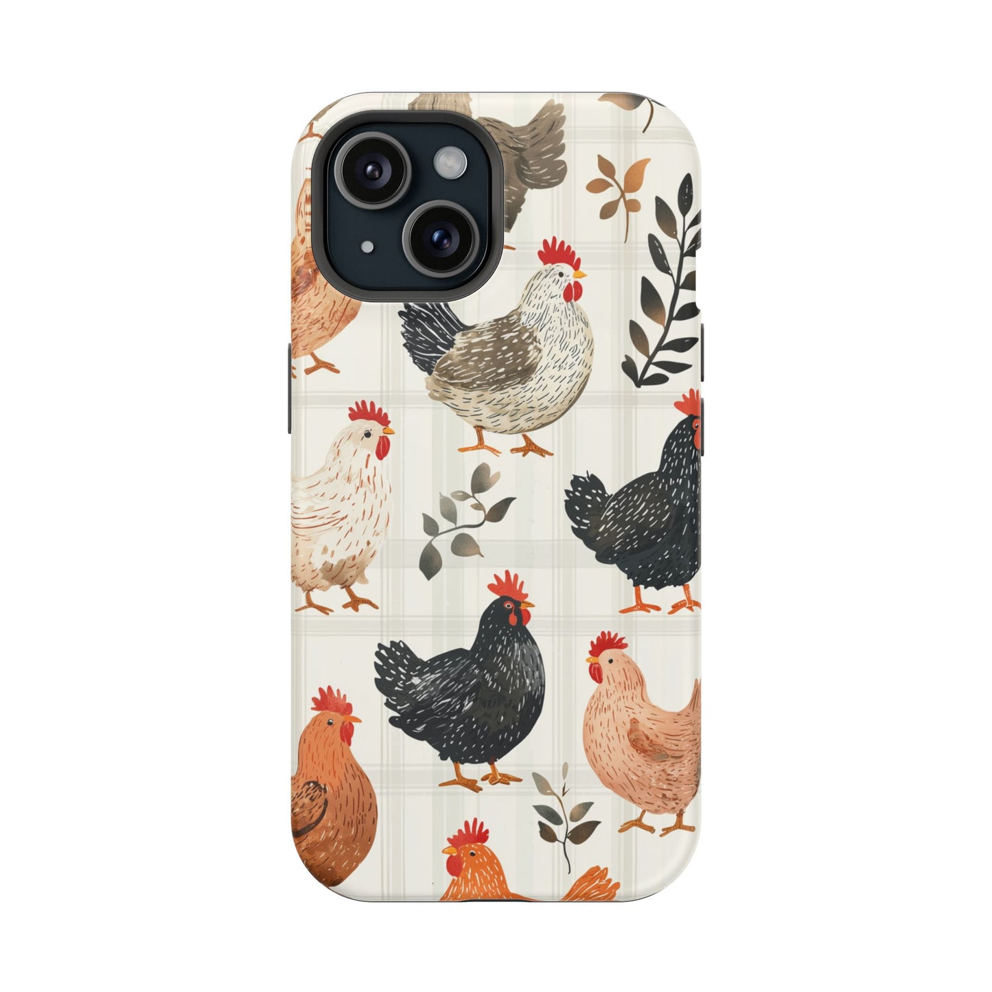 MagSafe iPhone Case: Vintage Chicken & Leaves – Farmhouse Style Case