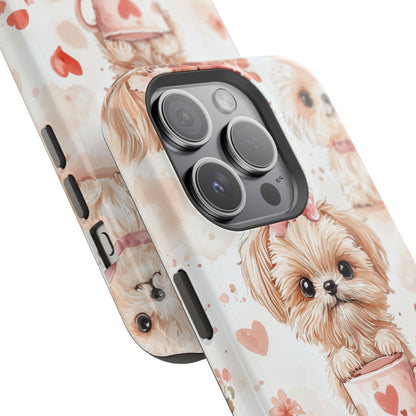 Puppies & Heart Mugs MagSafe iPhone Case – Sweet Dog & Floral Design, Shockproof & Slim