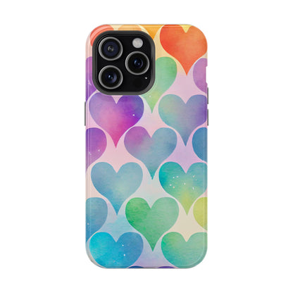 Rainbow Hearts Watercolor iPhone Case – Slim Design, Glossy Finish