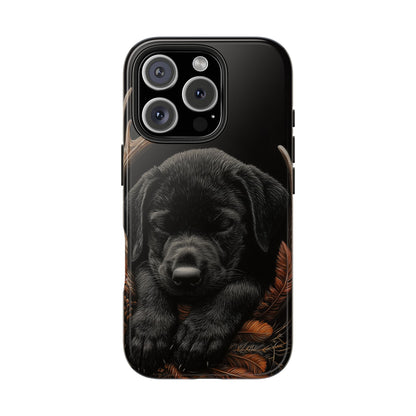 Charming Black Labrador Puppy on Feathers iPhone Case