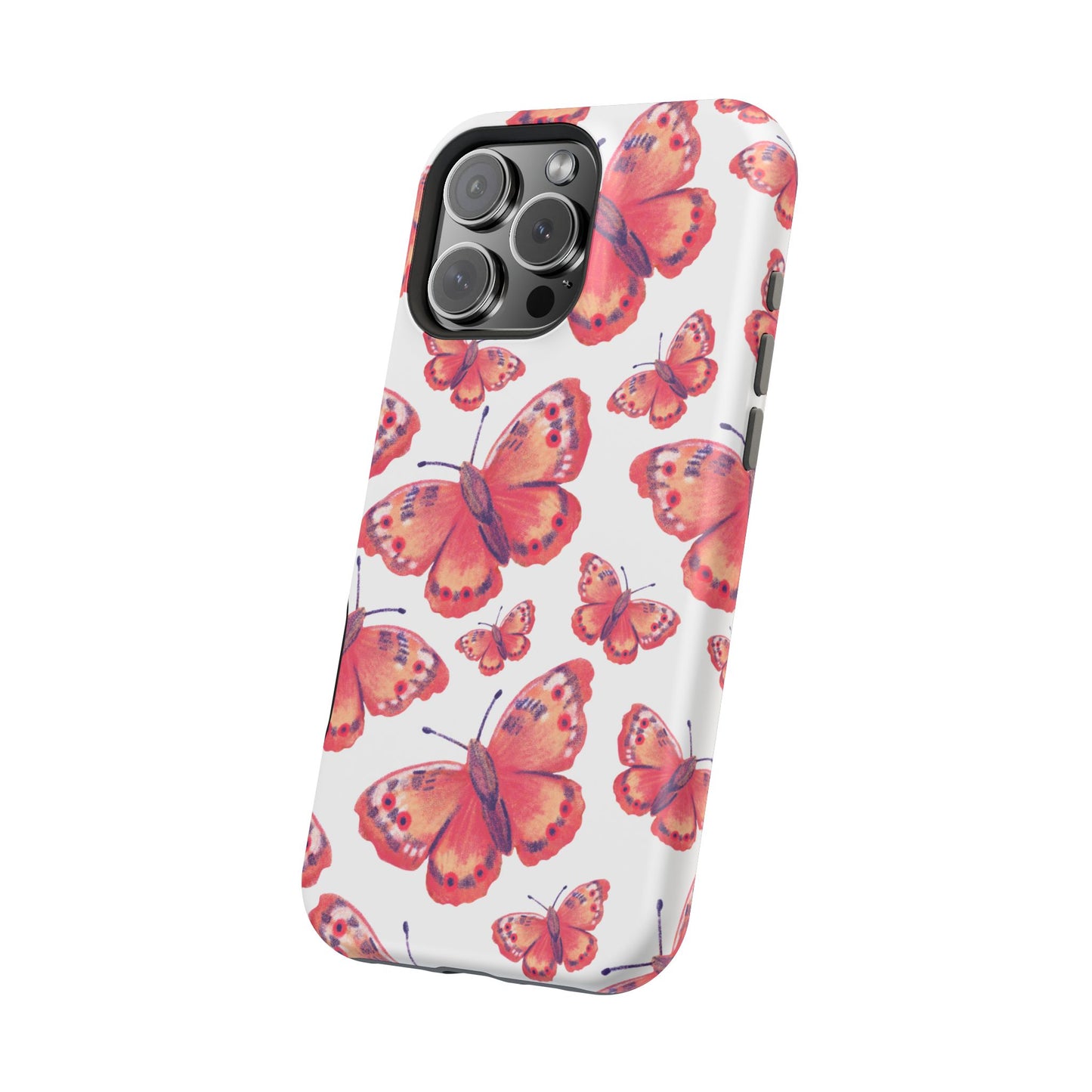 Coral Butterfly MagSafe iPhone Case – Slim, Protective Design with Bold Watercolor Print