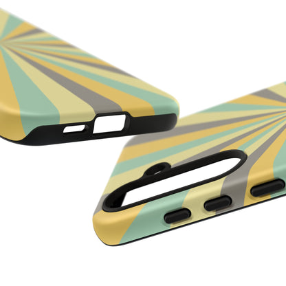 Vintage Sunburst Rays Samsung Galaxy Case – Bold 70s-Inspired Burst in Yellow, Mint, and Gray