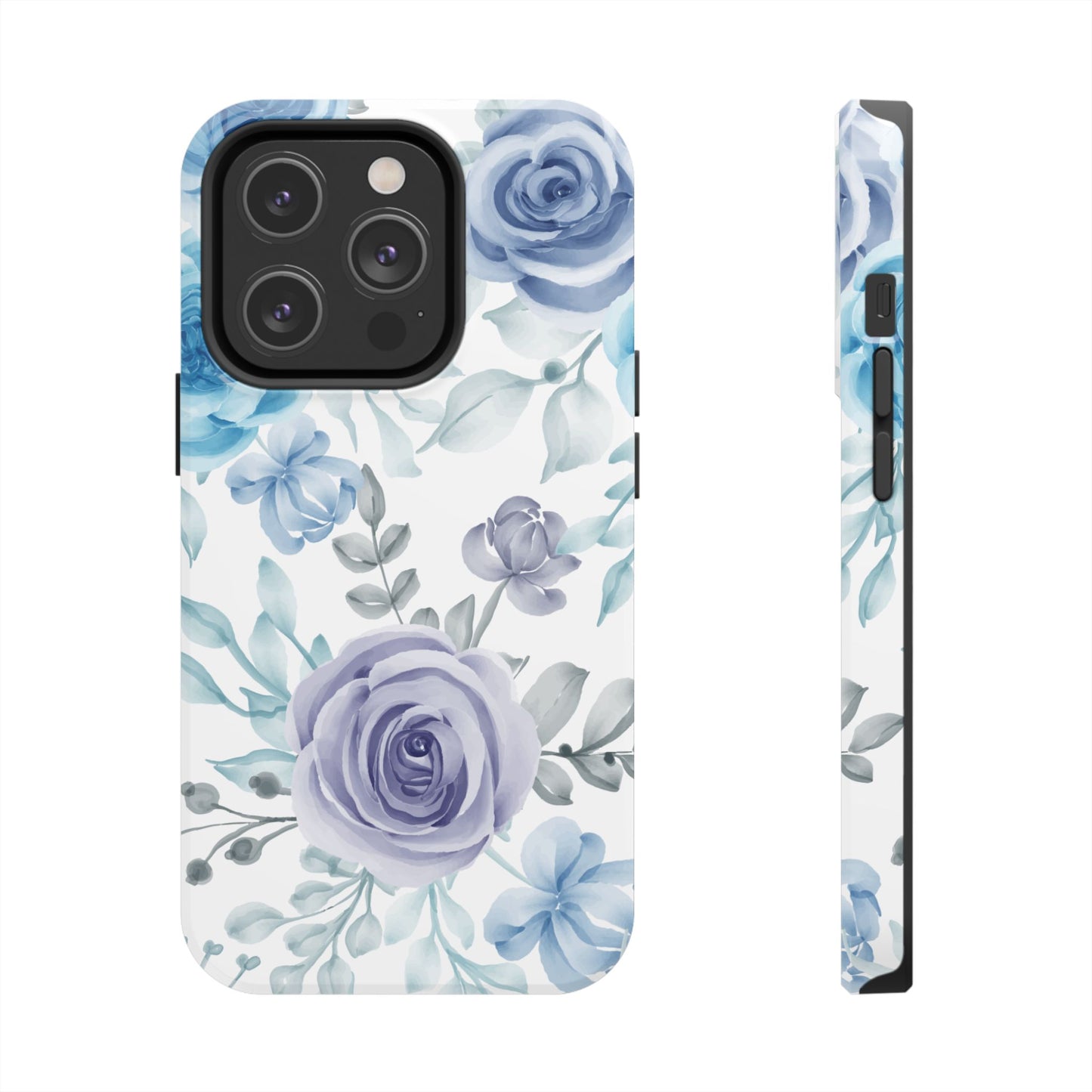 Elegant Blue & Violet Roses iPhone Case – Luxurious Floral Design for Chic Device Protection