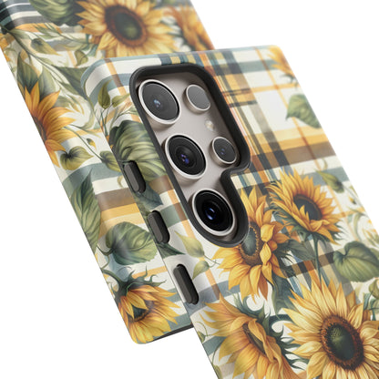 Cute Sunflower Phone Case - Sunny Blossom Plaid - Checkered Sunflowers Phone Case for iPhone & Samsung. Be Happy With These Bright Colors!