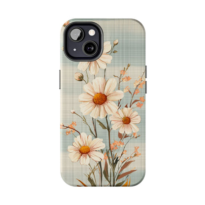 Vintage Plaid & Daisy Floral Tough iPhone Case – Dual-Layer Protection with Retro Flower Design