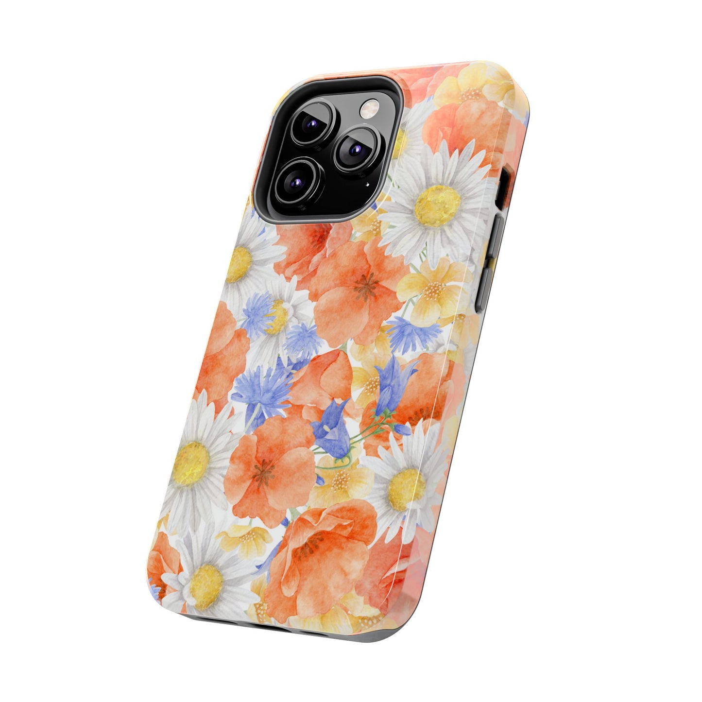 Watercolor Wildflower Pattern iPhone Case – Durable Matte Finish with Daisy, Poppy & Cornflower Design