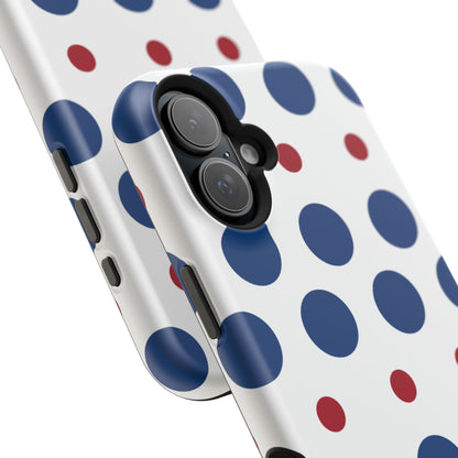 Bold Navy & Red Polka Dot Pattern – MagSafe iPhone Case