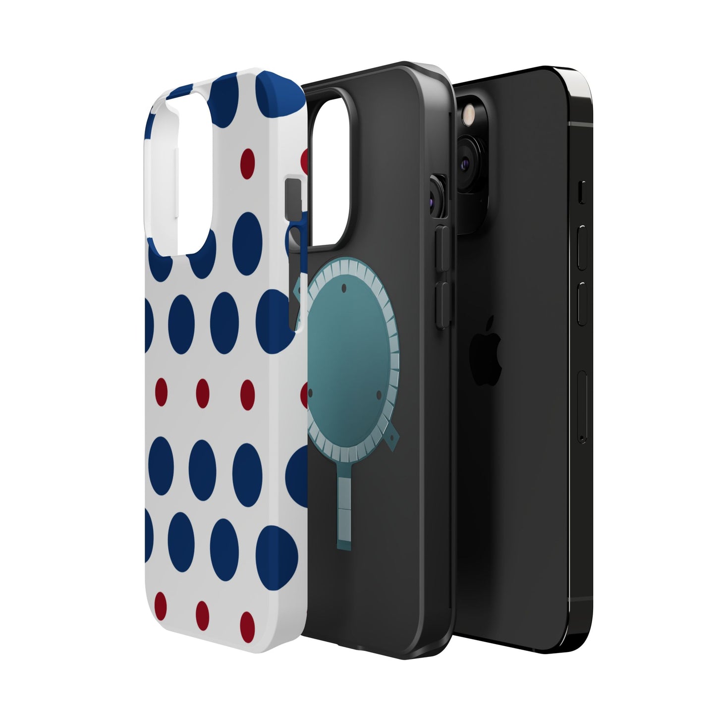 Bold Navy & Red Polka Dot Pattern – MagSafe iPhone Case