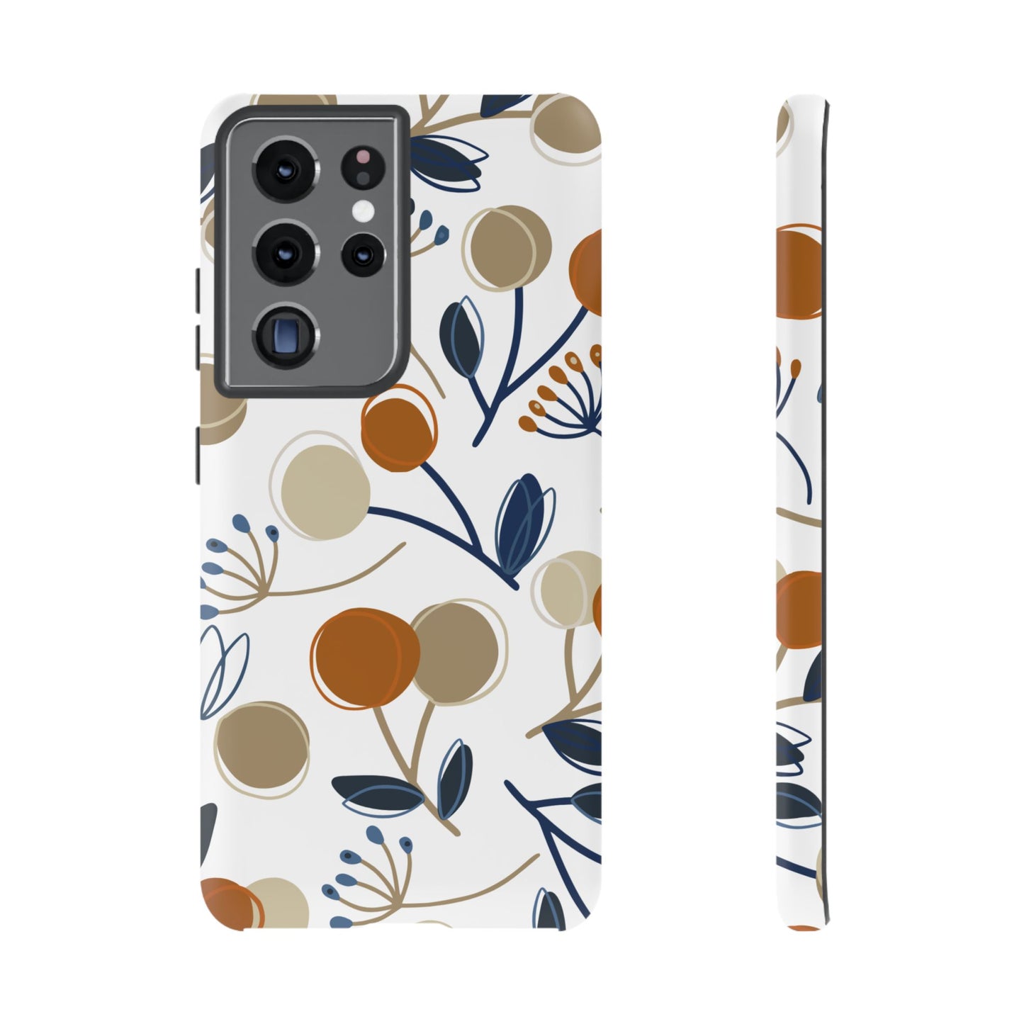 Modern Botanical Berries Tough Samsung Galaxy  Case – Earthy Tones & Navy Accents, Shock-Resistant