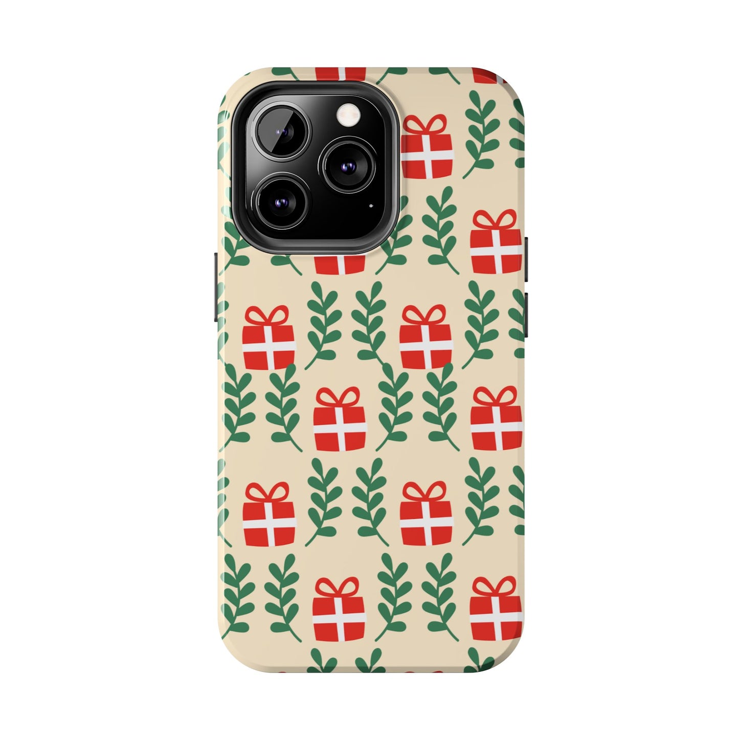 iPhone Case: Holiday Cheer – Red Gifts & Green Leaves