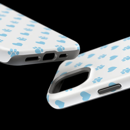 Blue Paw Prints & Hearts – MagSafe iPhone Case with Adorable Pet-Lover Design