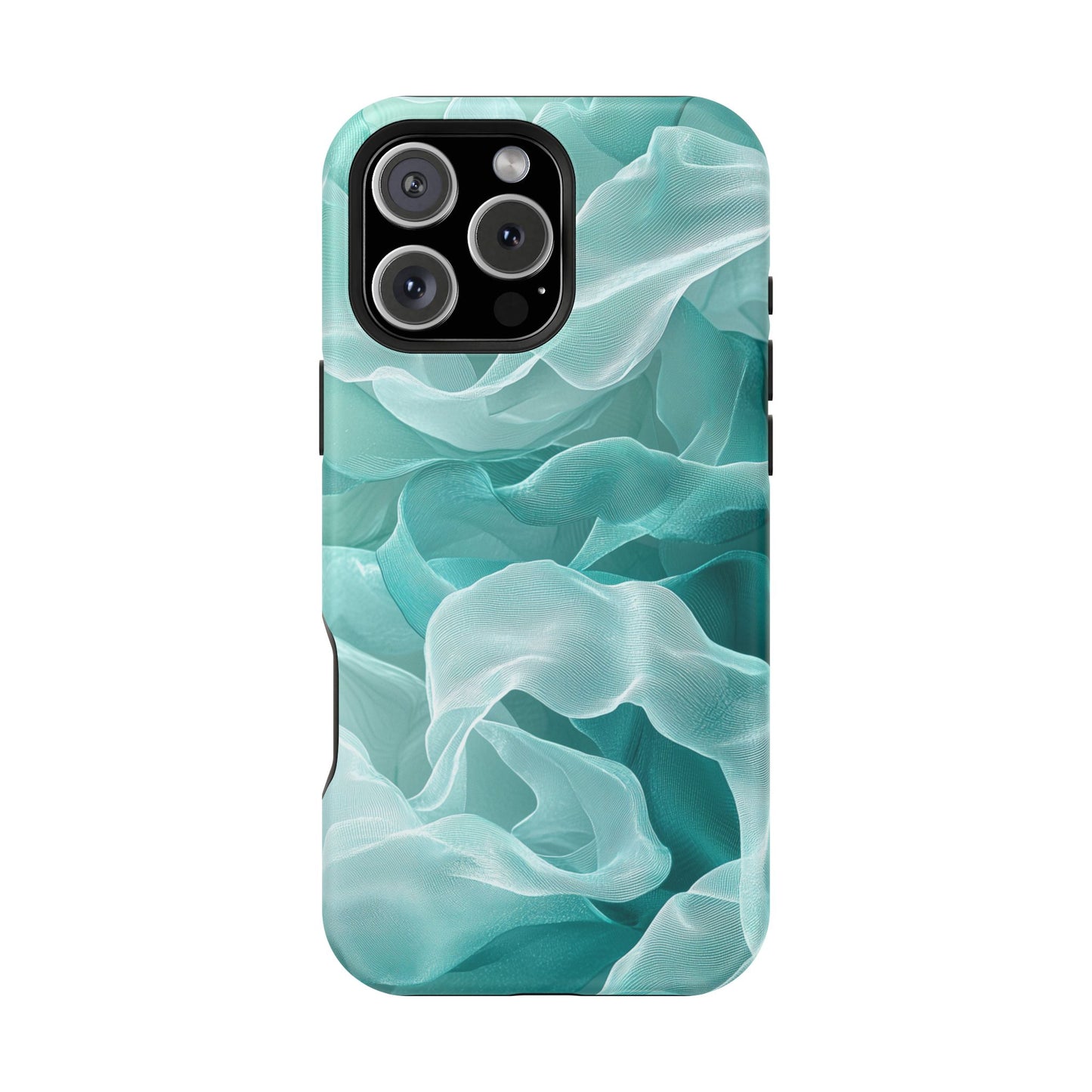 Elegant Flowing Teal Fabric MagSafe iPhone Case – Soft Waves Design