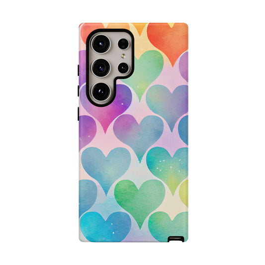 Rainbow Hearts Watercolor Samsung Galaxy Case – Slim Design, Glossy Finish