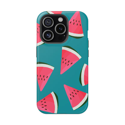 Watermelon Bliss MagSafe iPhone Case – Vibrant Summer Fruit Design on Teal Background