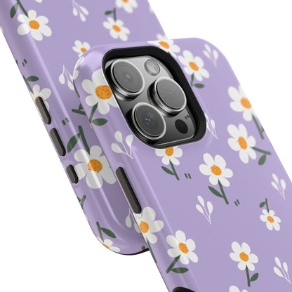 Purple Daisy Garden MagSafe  iPhone Case – Soft Lavender Background, Shockproof Protection with Slim Fit