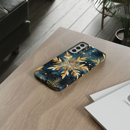 Gold Floral Snowflakes on Midnight Blue - Samsung Galaxy Series Case