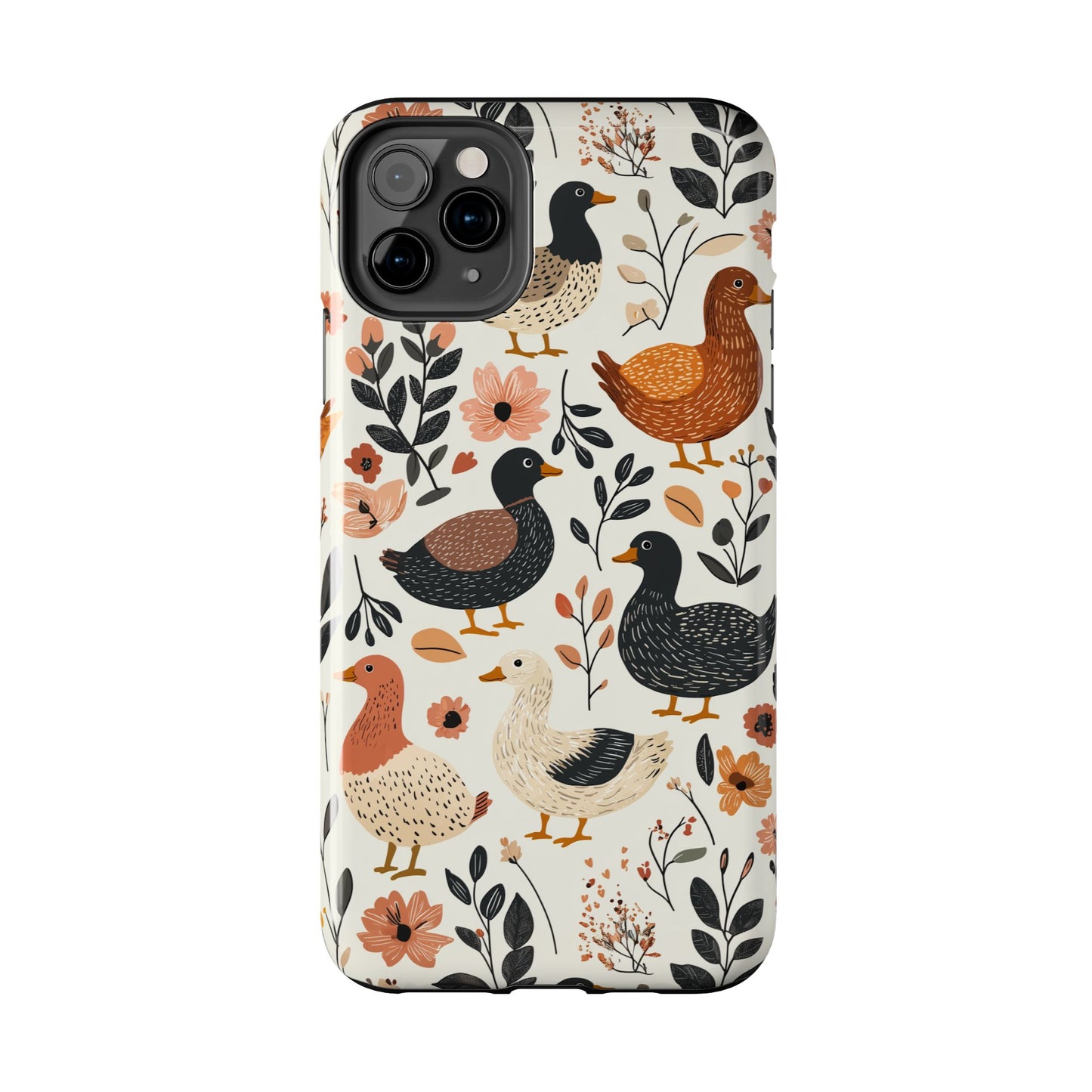 Farm Duck & Flowers iPhone Case – Vintage Floral Design