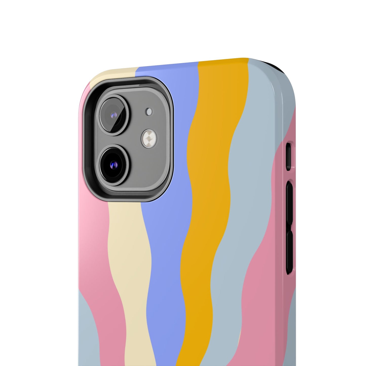 Pastel Radiance iPhone Case – 70s-Inspired Dual-Layer Design with Wavy Sunburst Pattern