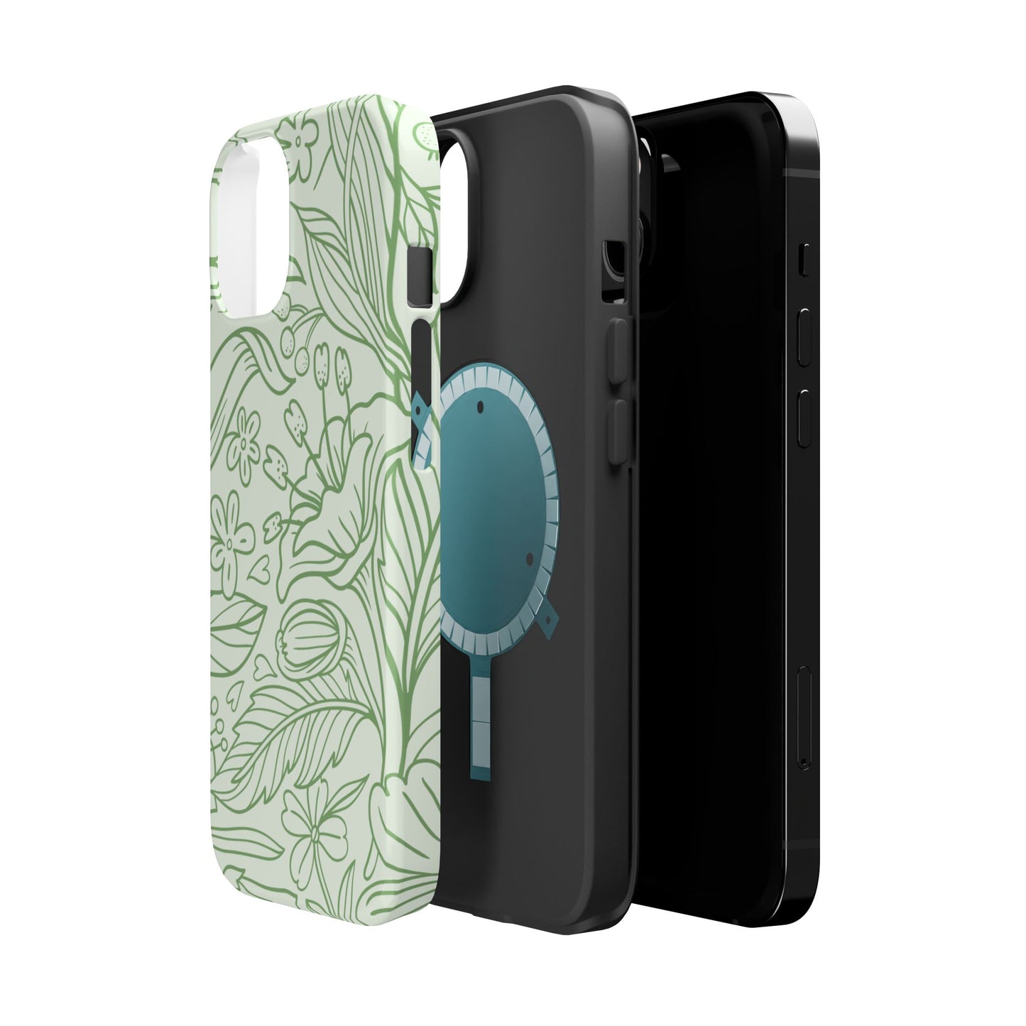 Sage Green Floral Line Art Tough MagSafe iPhone Case – Minimalist Botanical Design with Dual-Layer Protection