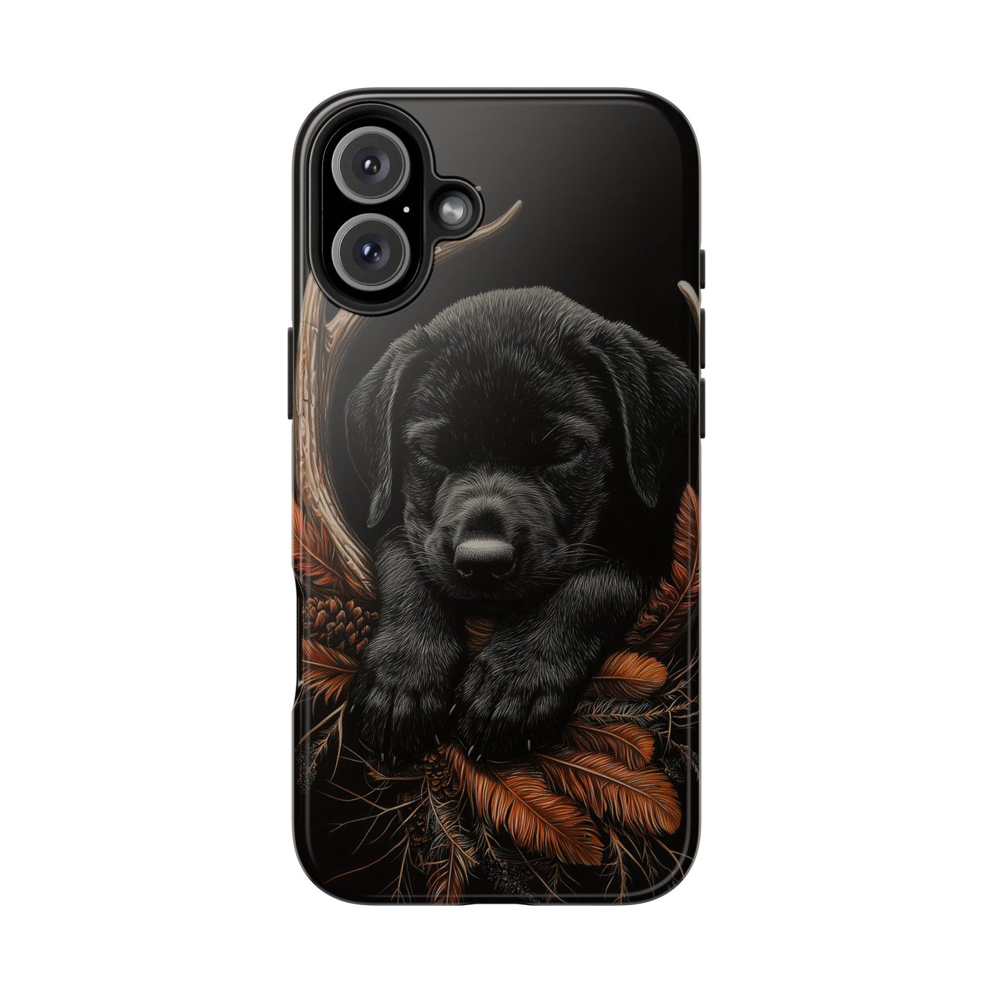 Charming Black Labrador Puppy on Feathers iPhone Case