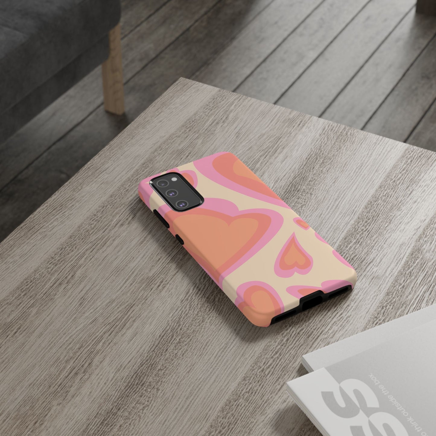 Retro Pink Hearts Samsung Galaxy Case – Shock-Resistant, Matte Finish, Dual-Layer Protection