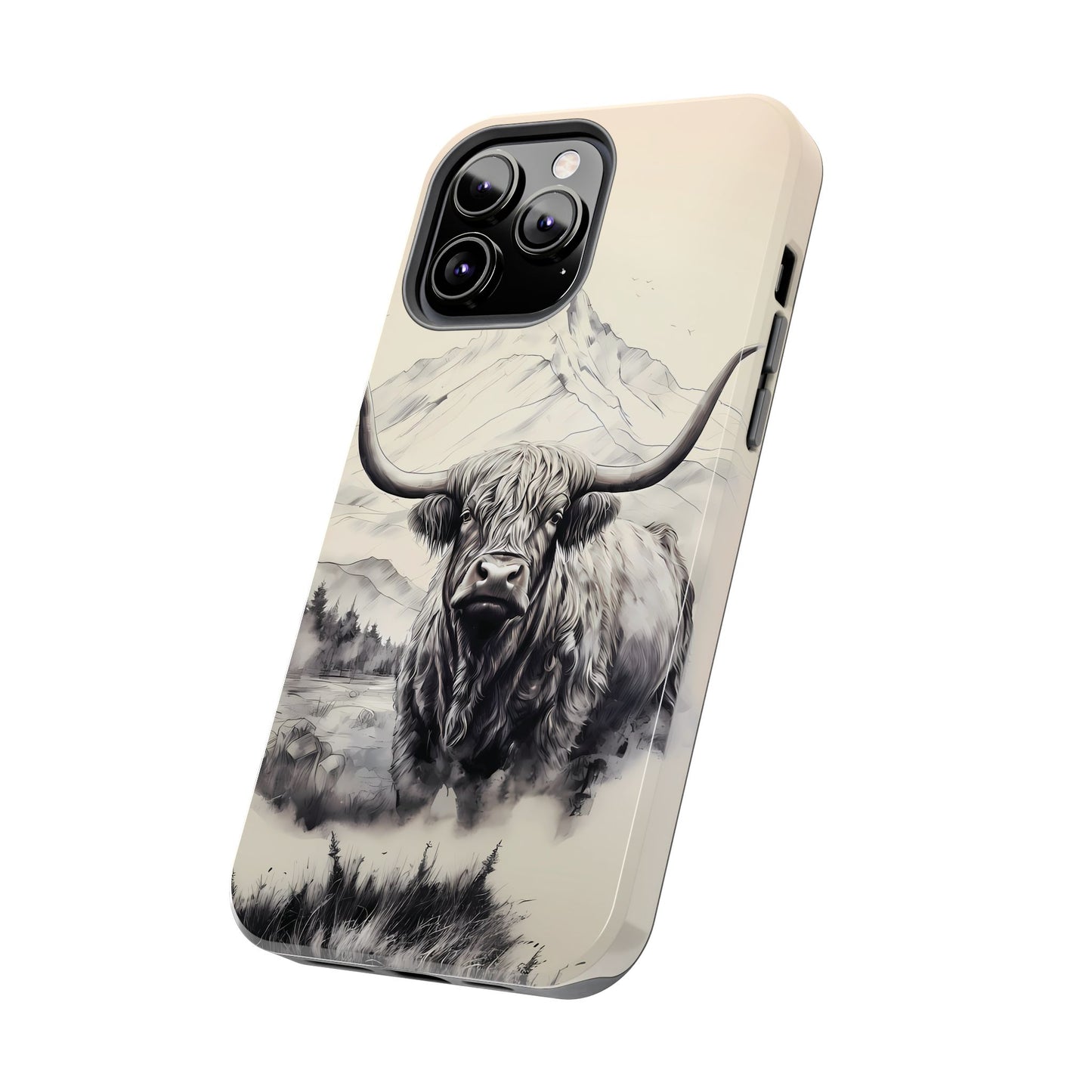 Highland Cow with Majestic Mountain Valley Backdrop | Western Cowgirl Phone Cases