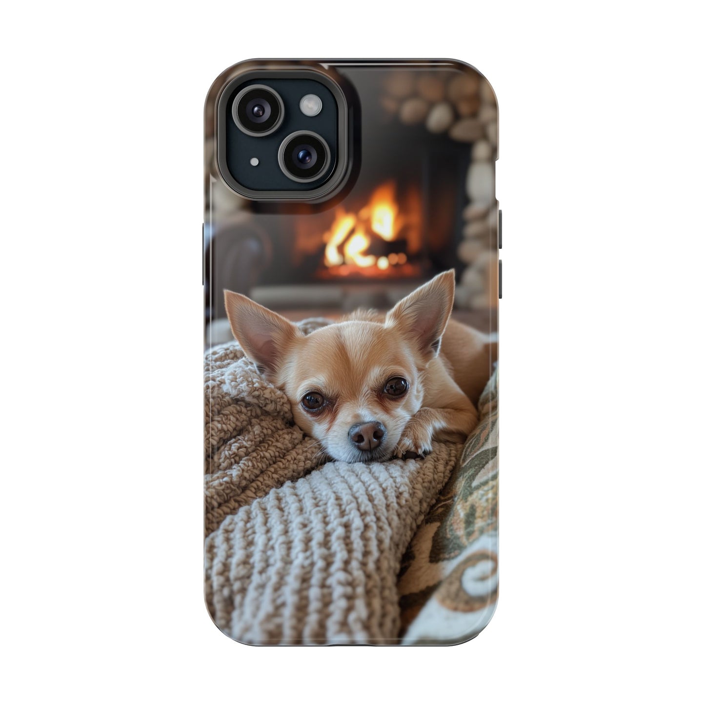 Relaxing Chihuahua by Fireplace MagSafe iPhone Case – Functional and Cozy Design