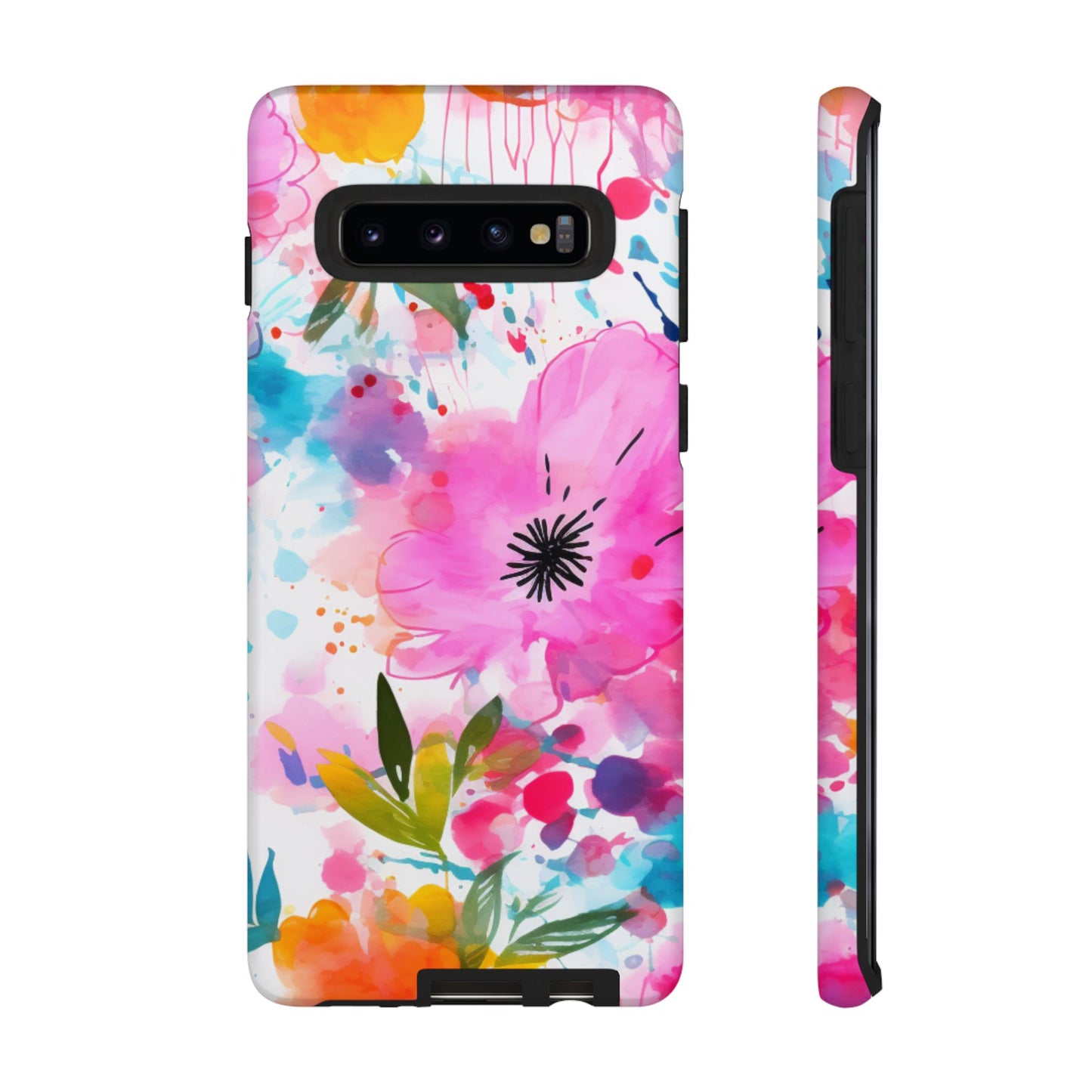 Color Splash Pink & Orange Watercolor Floral - Samsung Galaxy Case